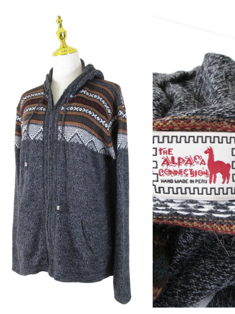 Alpaca Connection Womens Alpaca Knit Peru Llama Cardigan Sweater Jacket Size M